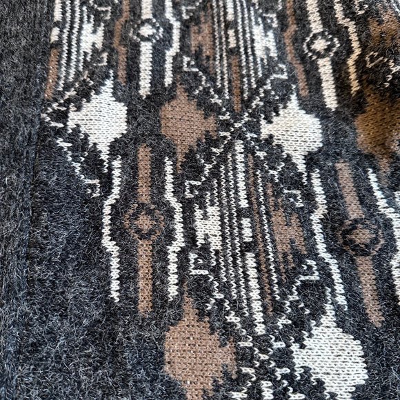 Debut Sweater Long Open Cardigan Boho Geometric Gray White Taupe Size M/L #C8023 - Picture 3 of 10